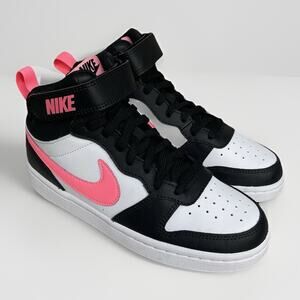 Nike Girls Court Borough Mid 2 Sz 4Y CD7782-005 Black Basketball Shoes Sneakers